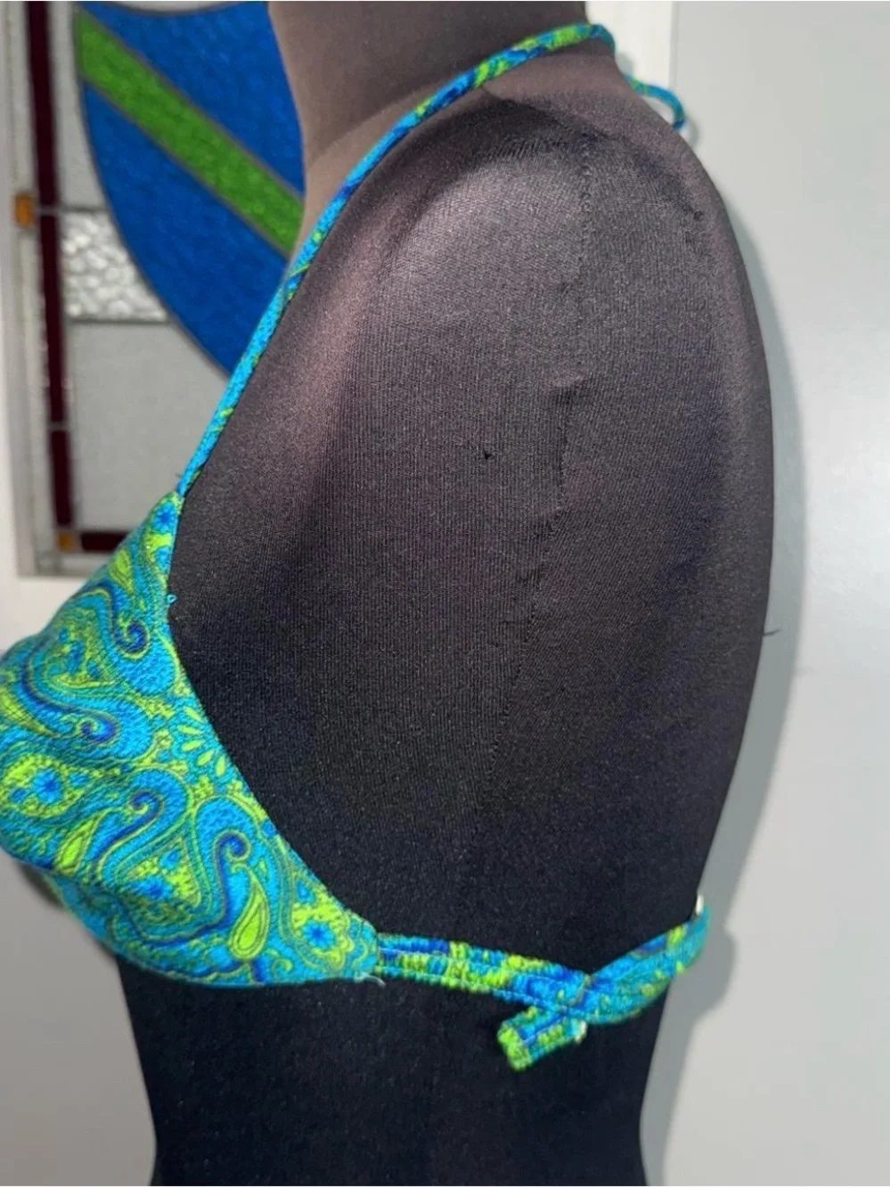Vintage Beach Mates California Blue Green Paisley Halter Bikini Top